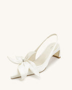 JW PEI Queena Floral Appliques Slingback Pumps - Ivory White