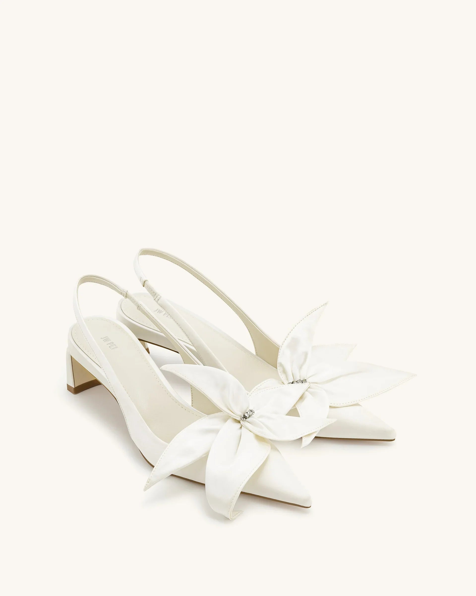 JW PEI Queena Floral Appliques Slingback Pumps - Ivory White