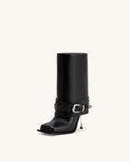 JW PEI Emilia Western Buckled Leather Stiletto Boots  -  Black