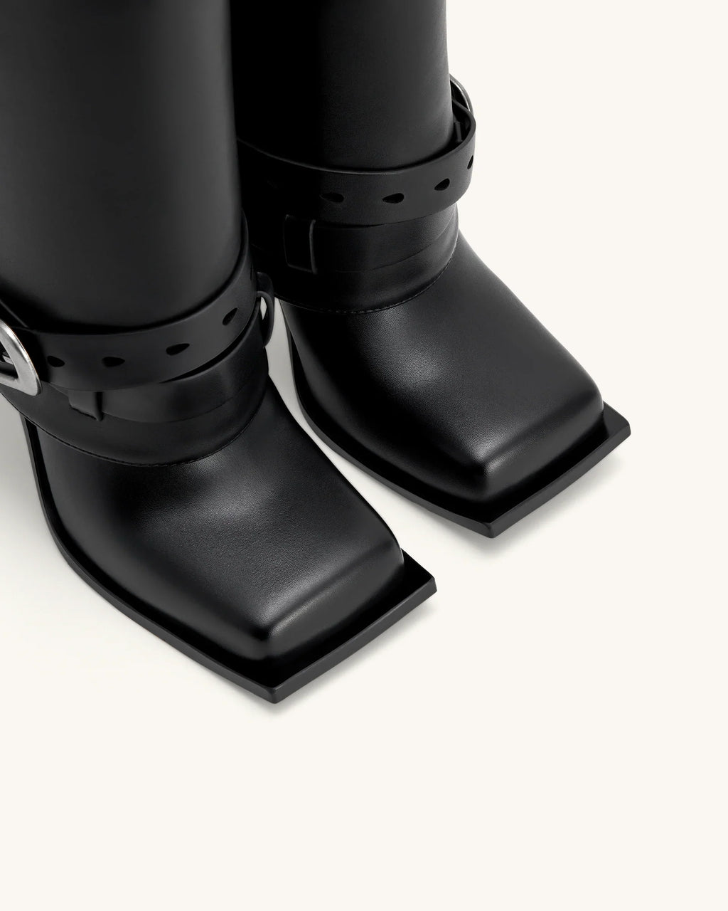 JW PEI Emilia Western Buckled Leather Stiletto Boots  -  Black