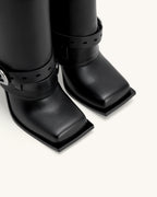 JW PEI Emilia Western Buckled Leather Stiletto Boots  -  Black
