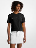 Michael Kors Sequined Logo Cotton T-Shirt-BLACK