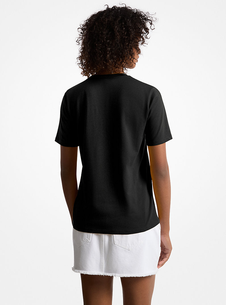 Michael Kors Sequined Logo Cotton T-Shirt-BLACK