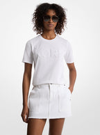 Michael Kors Sequined Logo Cotton T-Shirt-WHITE