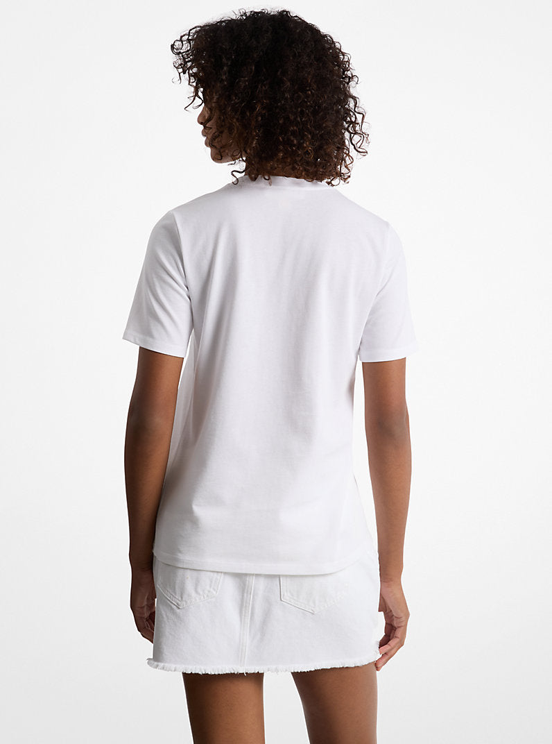Michael Kors Sequined Logo Cotton T-Shirt-WHITE