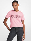 Michael Kors Sequined Logo Cotton T-Shirt-CARNATION