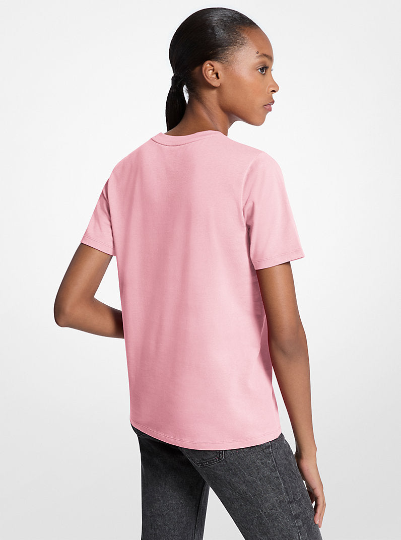 Michael Kors Sequined Logo Cotton T-Shirt-CARNATION