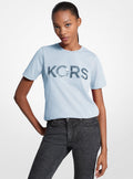 Michael Kors Sequined Logo Cotton T-Shirt-PASTEL BLUE