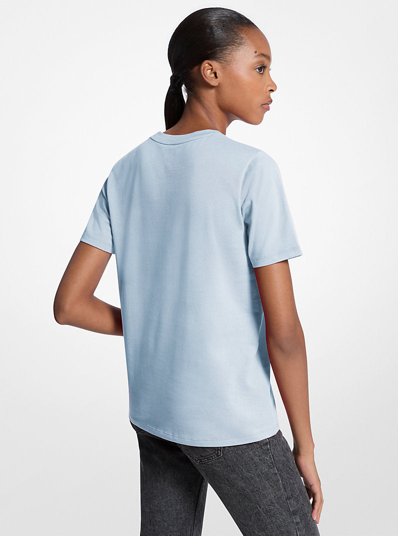 Michael Kors Sequined Logo Cotton T-Shirt-PASTEL BLUE