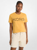 Michael Kors Sequined Logo Cotton T-Shirt-HONEYWHEAT