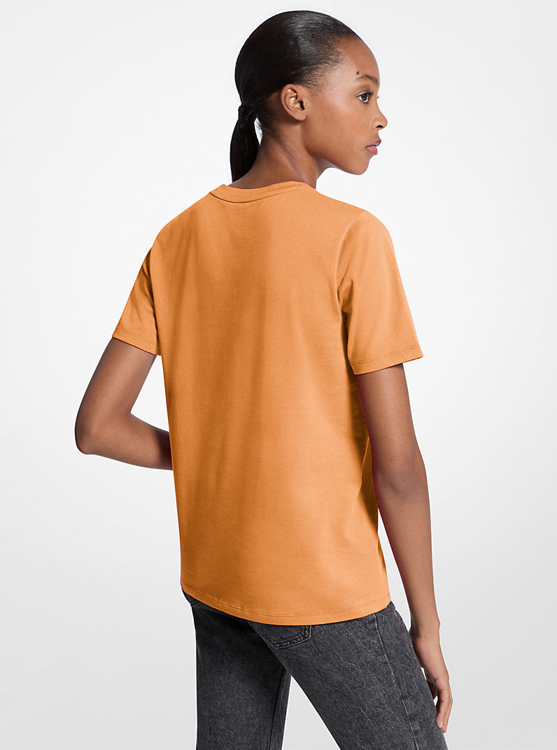 Michael Kors Sequined Logo Cotton T-Shirt-RADIANT ORANGE