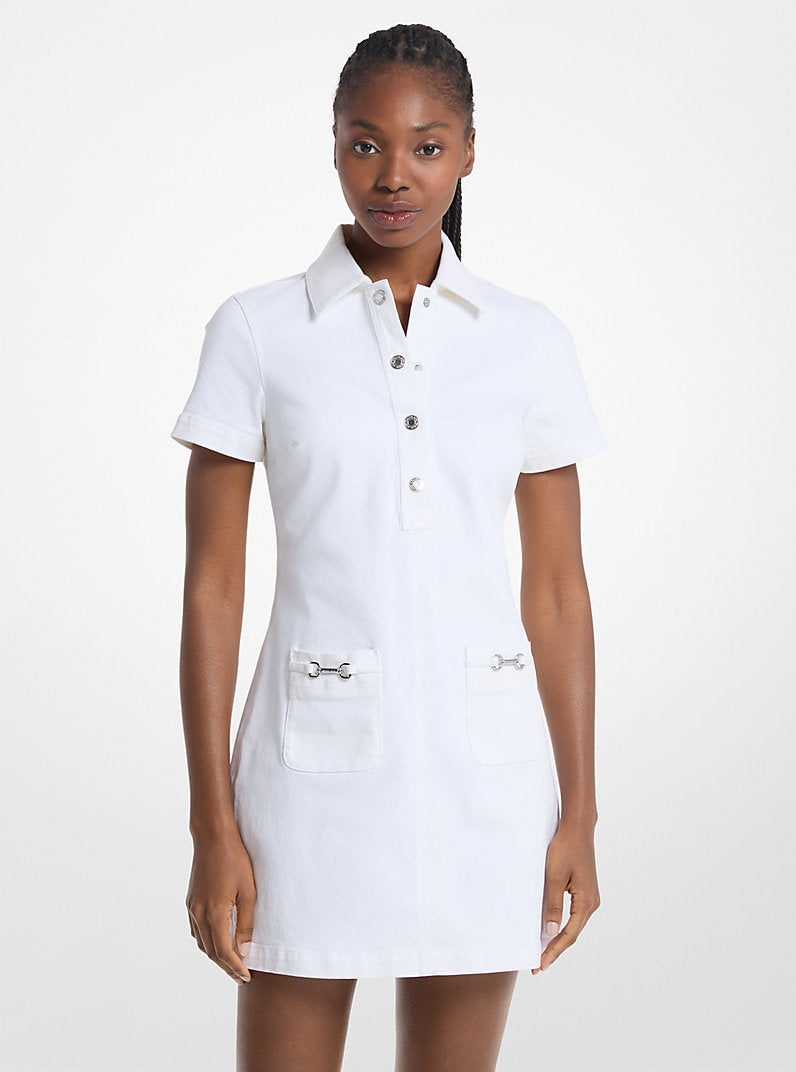 Michael Kors Carson Denim Mini Dress-OPTIC WHITE