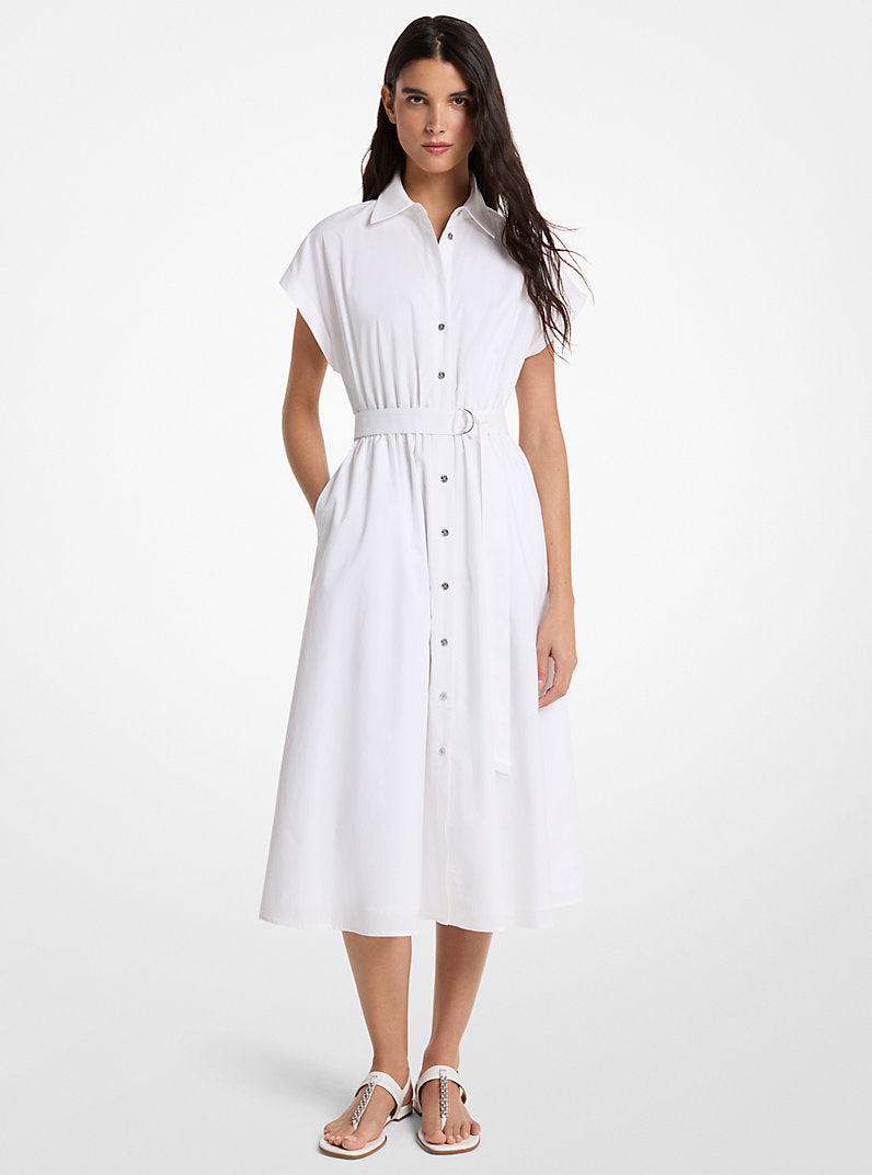 Michael Kors Cotton Poplin Midi Dress-WHITE