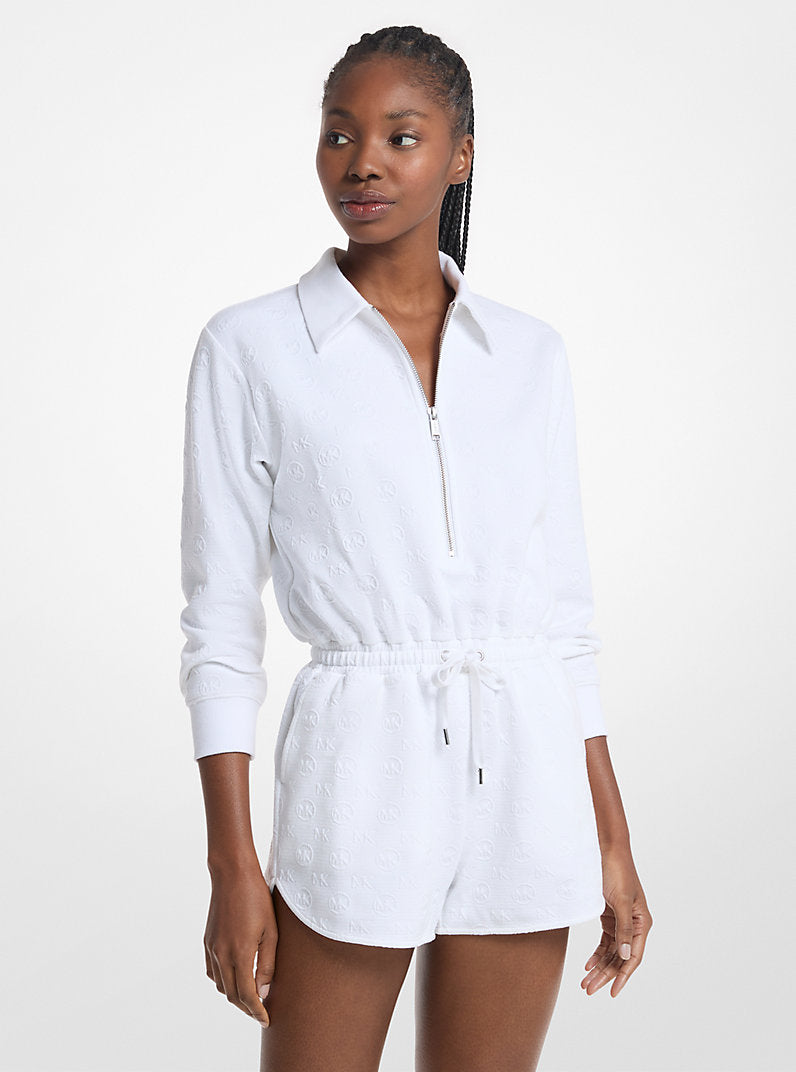 Michael Kors Logo Jacquard Romper-WHITE
