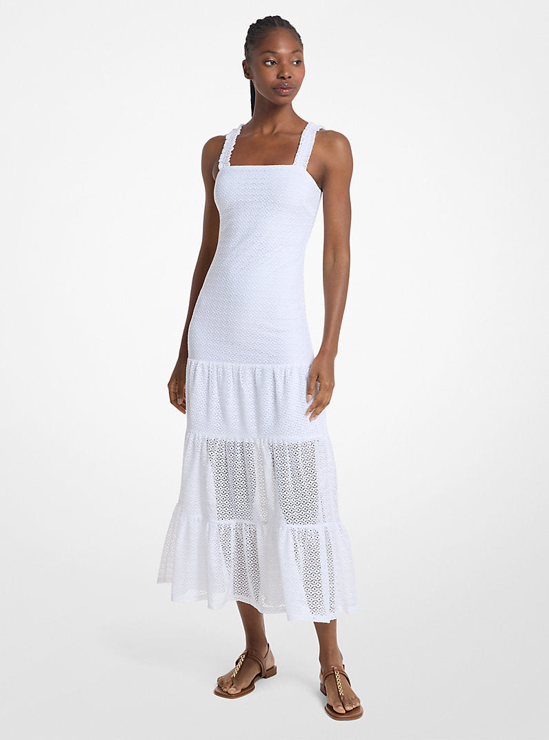 Michael Kors Lace Tiered Dress-WHITE
