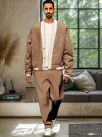Lässig Farbe Block Jacke Set