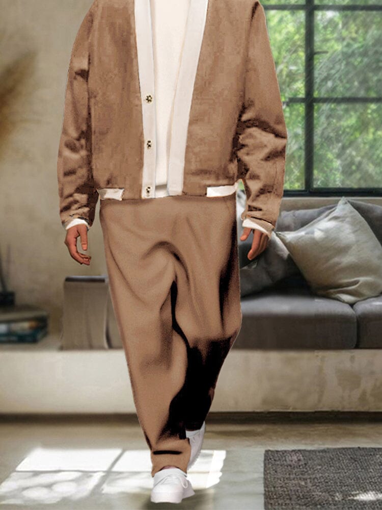 Lässig Farbe Block Jacke Set