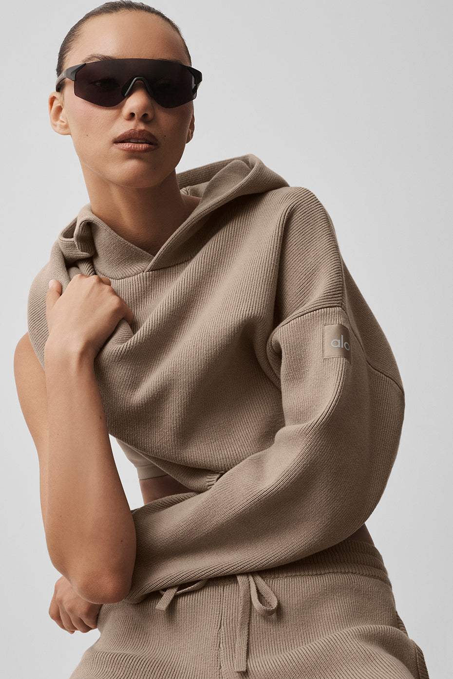 Alo Yoga Women's Scholar Hooded Sweater  -  Gravel