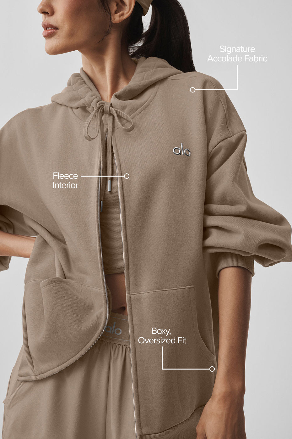 Alo Yoga Accolade Full Zip Hoodie  -  Gravel