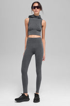 Alo Yoga Seamless Two Tone Rib Hooded Vest  - Dark Misty Grey Heather