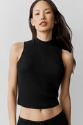 Alo Yoga Sweater Knit Unwind Sleeveless Top  -  Black