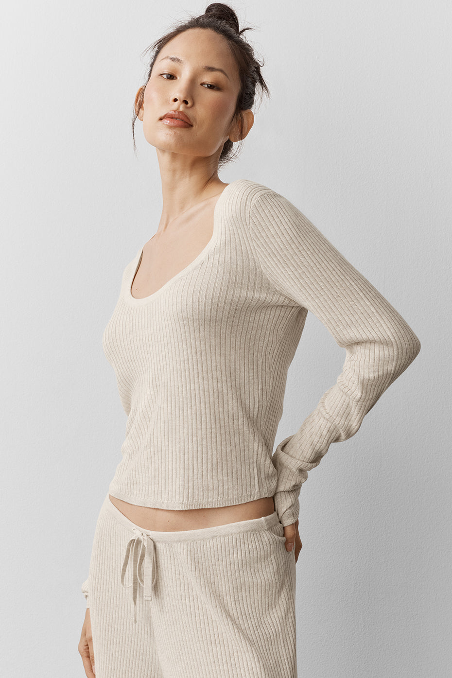 Alo Yoga Sweater Knit Unwind Long Sleeve  -  Oatmeal Heather
