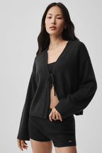 Alo Yoga Wool Cashmere New Class Tie Cardigan  -  Black