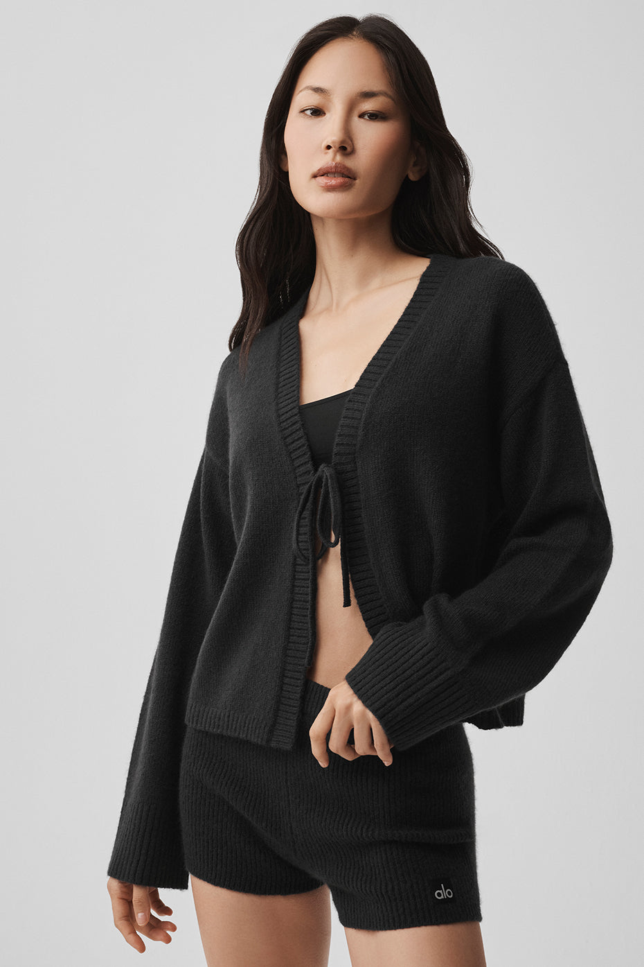 Alo Yoga Wool Cashmere New Class Tie Cardigan  -  Black