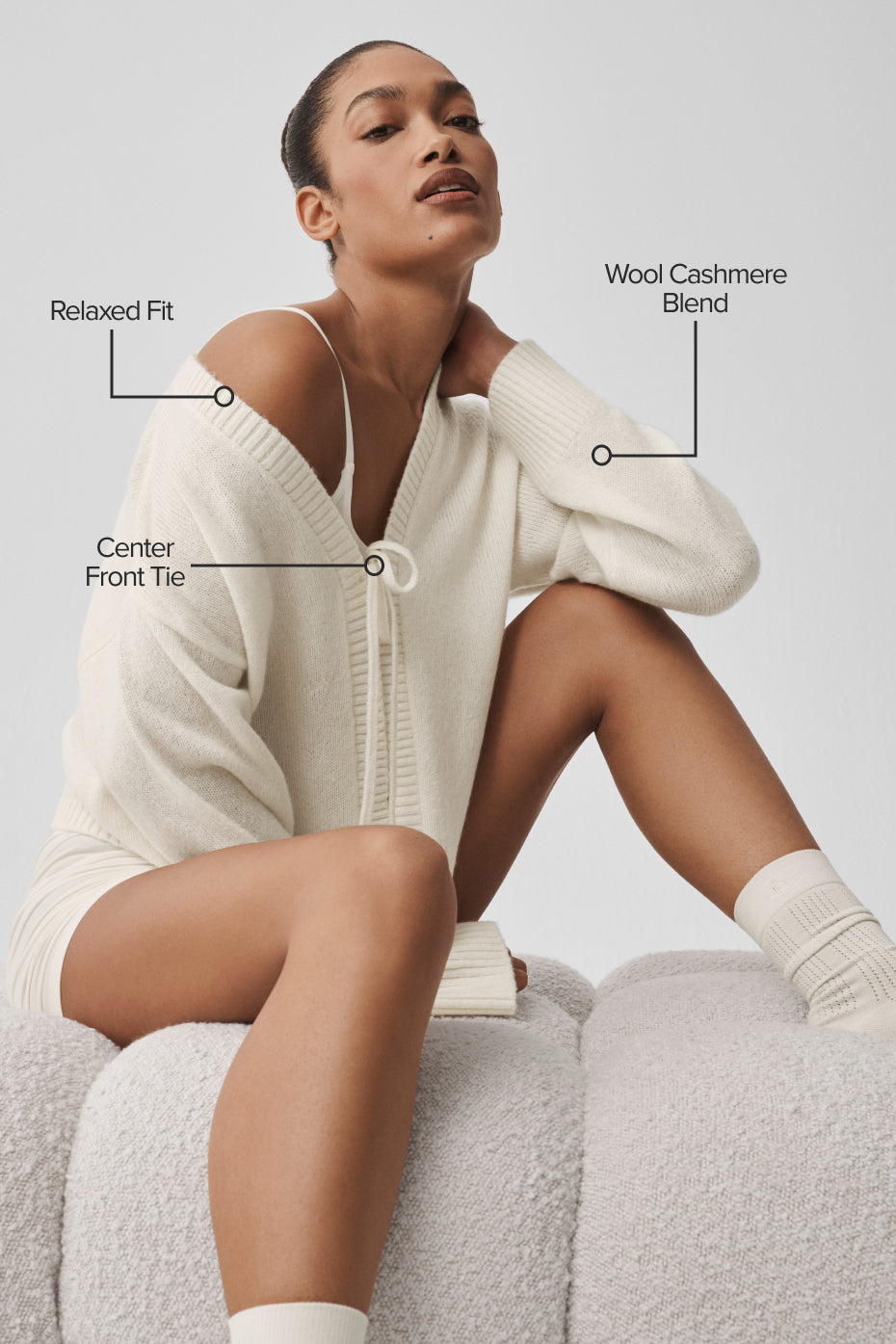 Alo Yoga Wool Cashmere New Class Tie Cardigan  -  Ivory