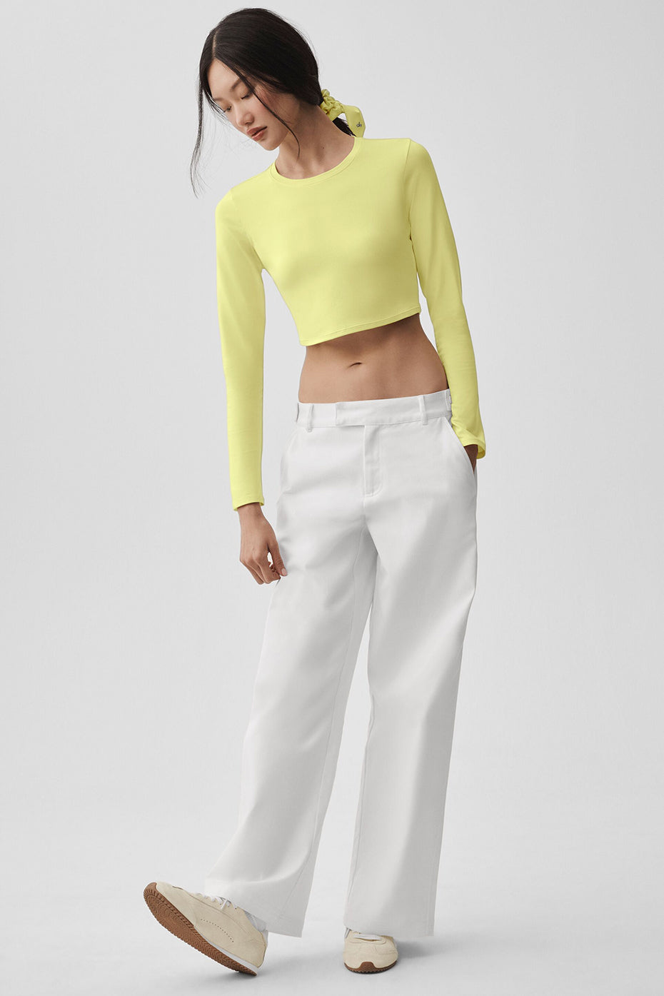 Alo Yoga Washed Alosoft Crop Finesse Long Sleeve  -  Sunshine