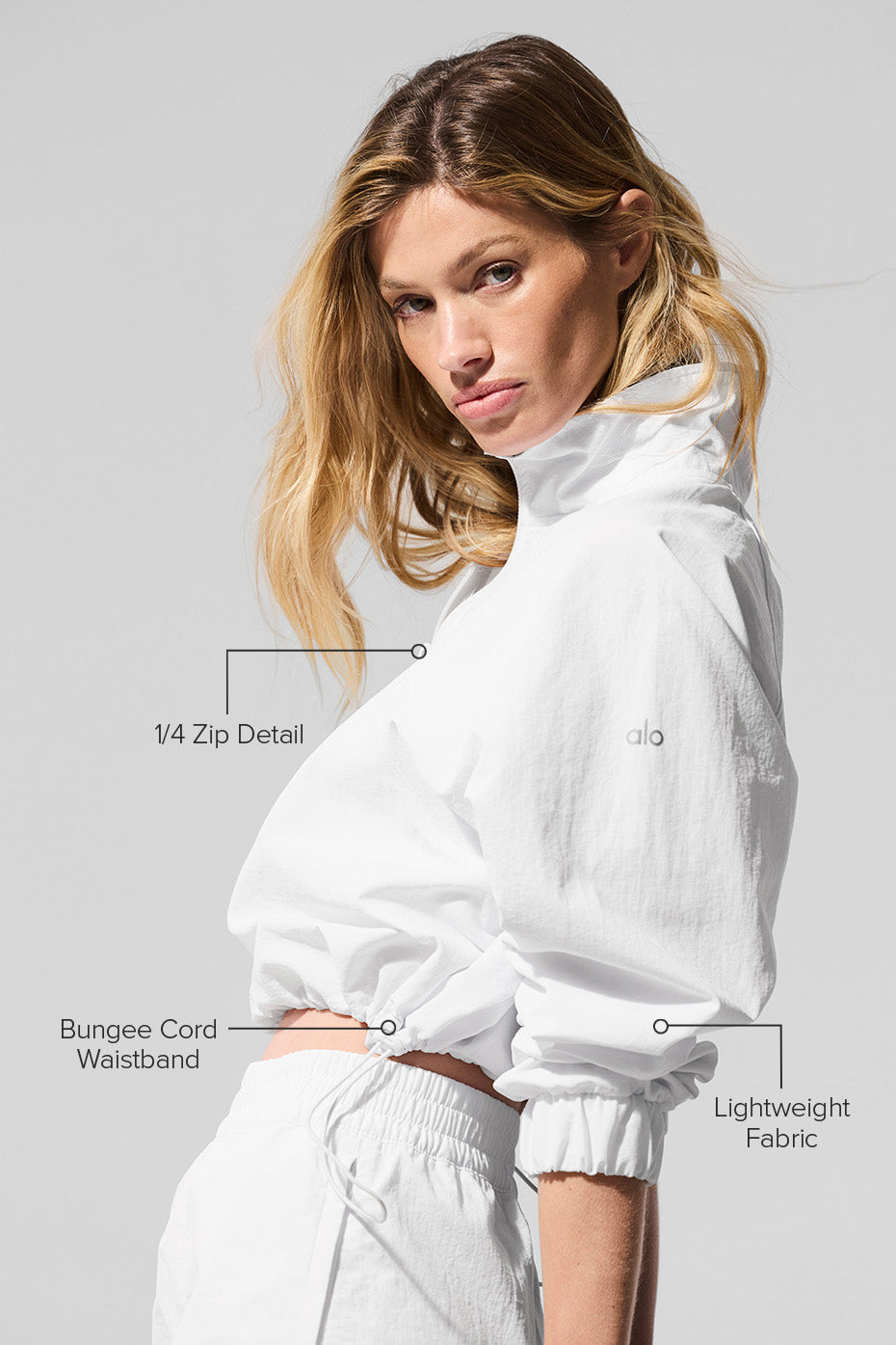 Alo Yoga Cropped 1/4 Zip Alumni Pullover  -  White
