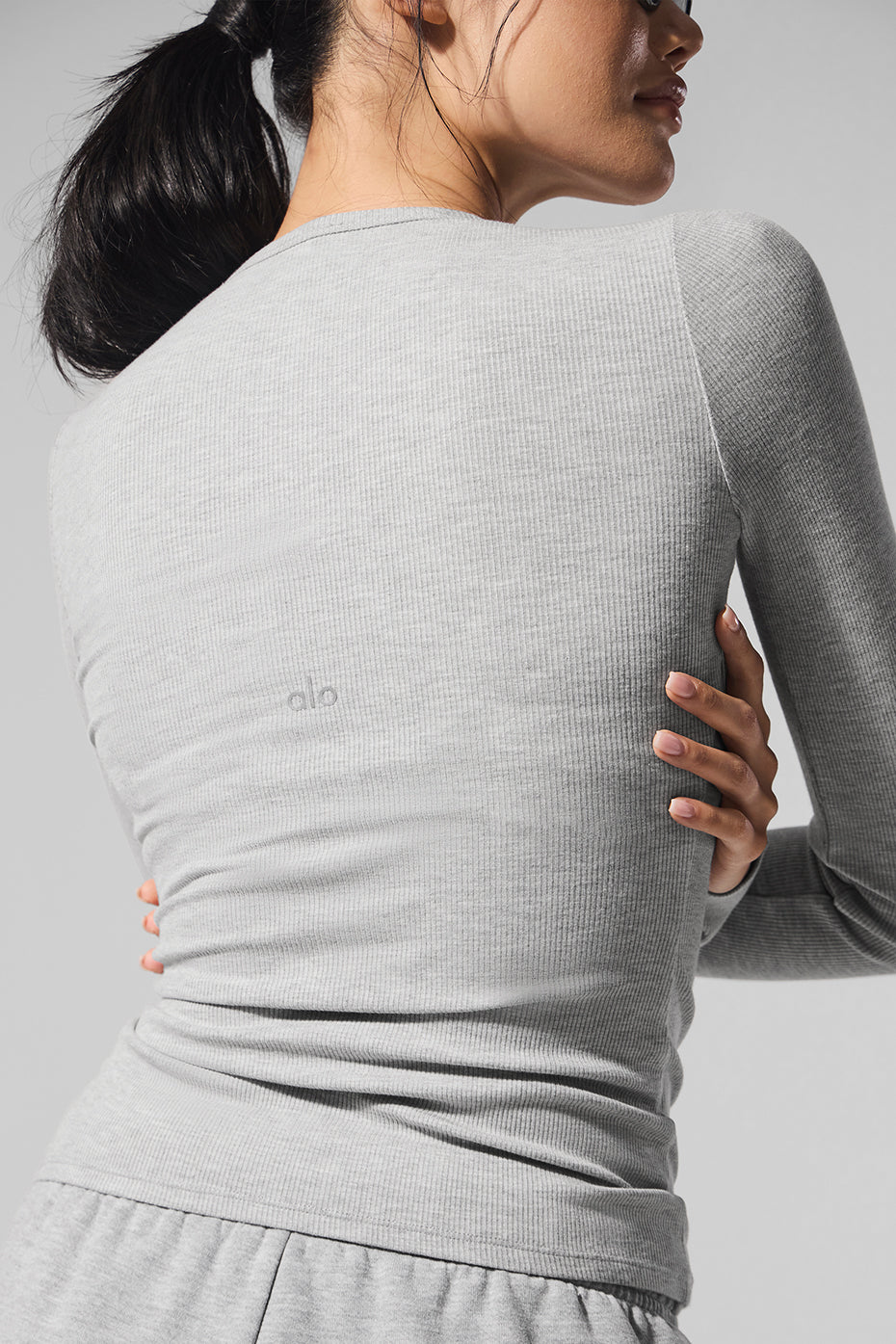 Alo Yoga Ribbed Modal Long Sleeve  -  Athletic Heather Grey