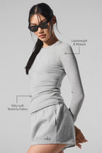 Alo Yoga Ribbed Modal Long Sleeve  -  Athletic Heather Grey
