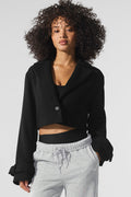 Alo Yoga Wool Cropped Metro Trench  -  Black
