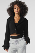 Alo Yoga Wool Cropped Metro Trench  -  Black