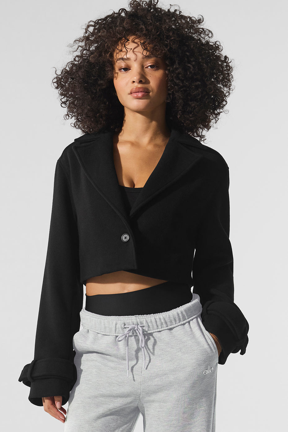 Alo Yoga Wool Cropped Metro Trench  -  Black
