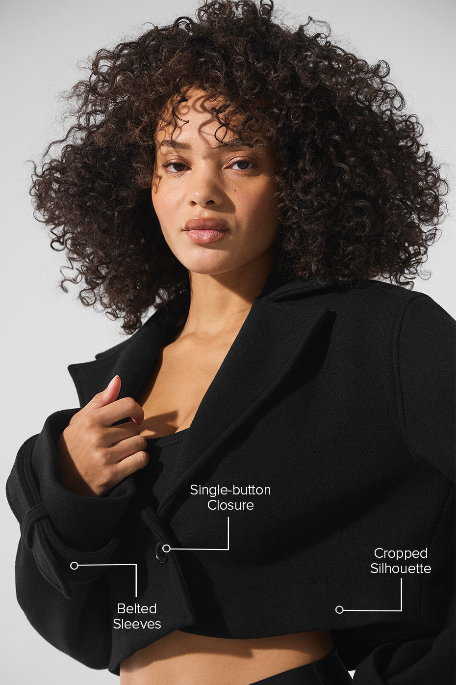 Alo Yoga Wool Cropped Metro Trench  -  Black