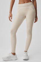 Alo Yoga Alosoft High-Waist Heart Throb Legging  -  Oatmeal Heather/White