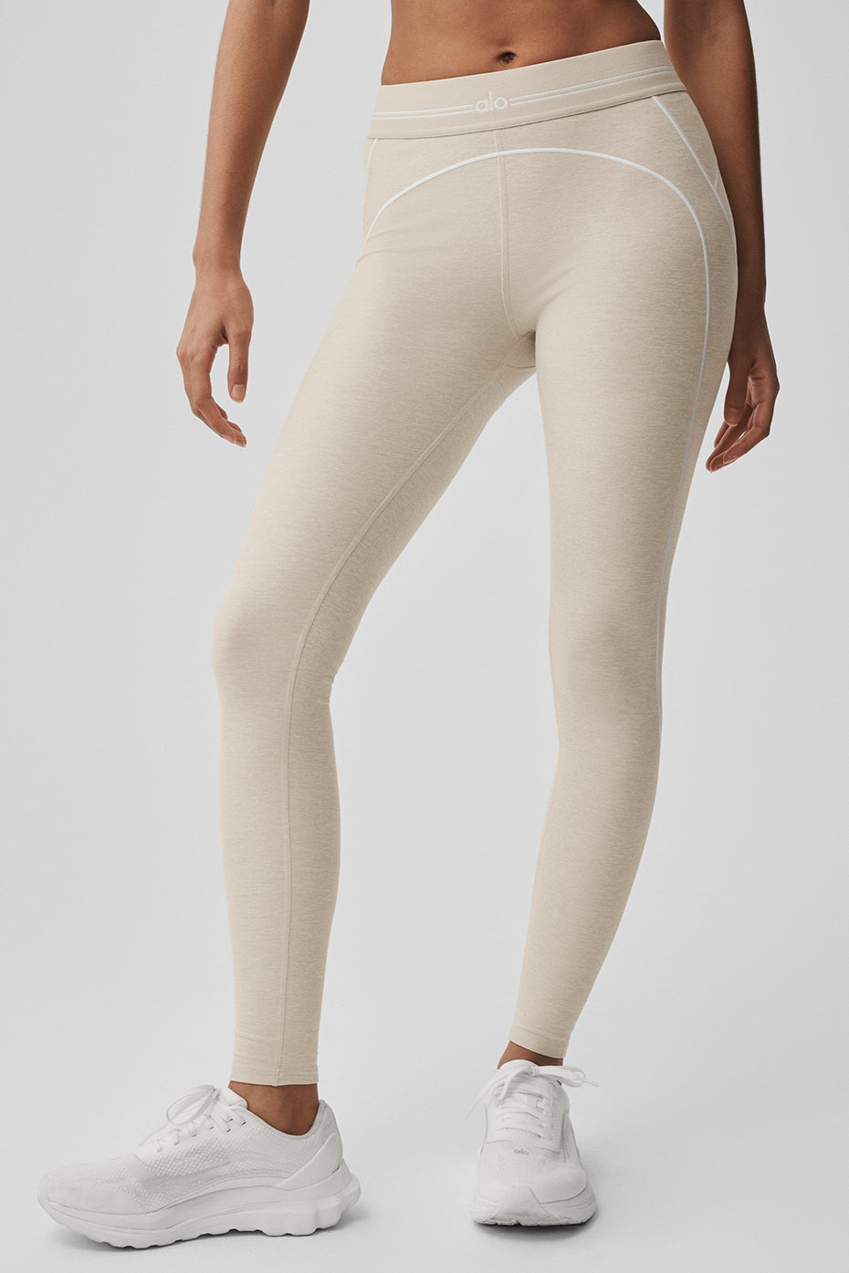 Alo Yoga Alosoft High-Waist Heart Throb Legging  -  Oatmeal Heather/White