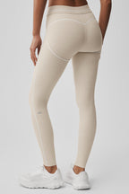 Alo Yoga Alosoft High-Waist Heart Throb Legging  -  Oatmeal Heather/White
