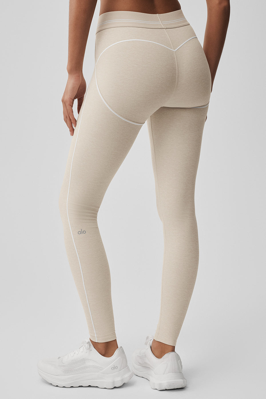 Alo Yoga Alosoft High-Waist Heart Throb Legging  -  Oatmeal Heather/White