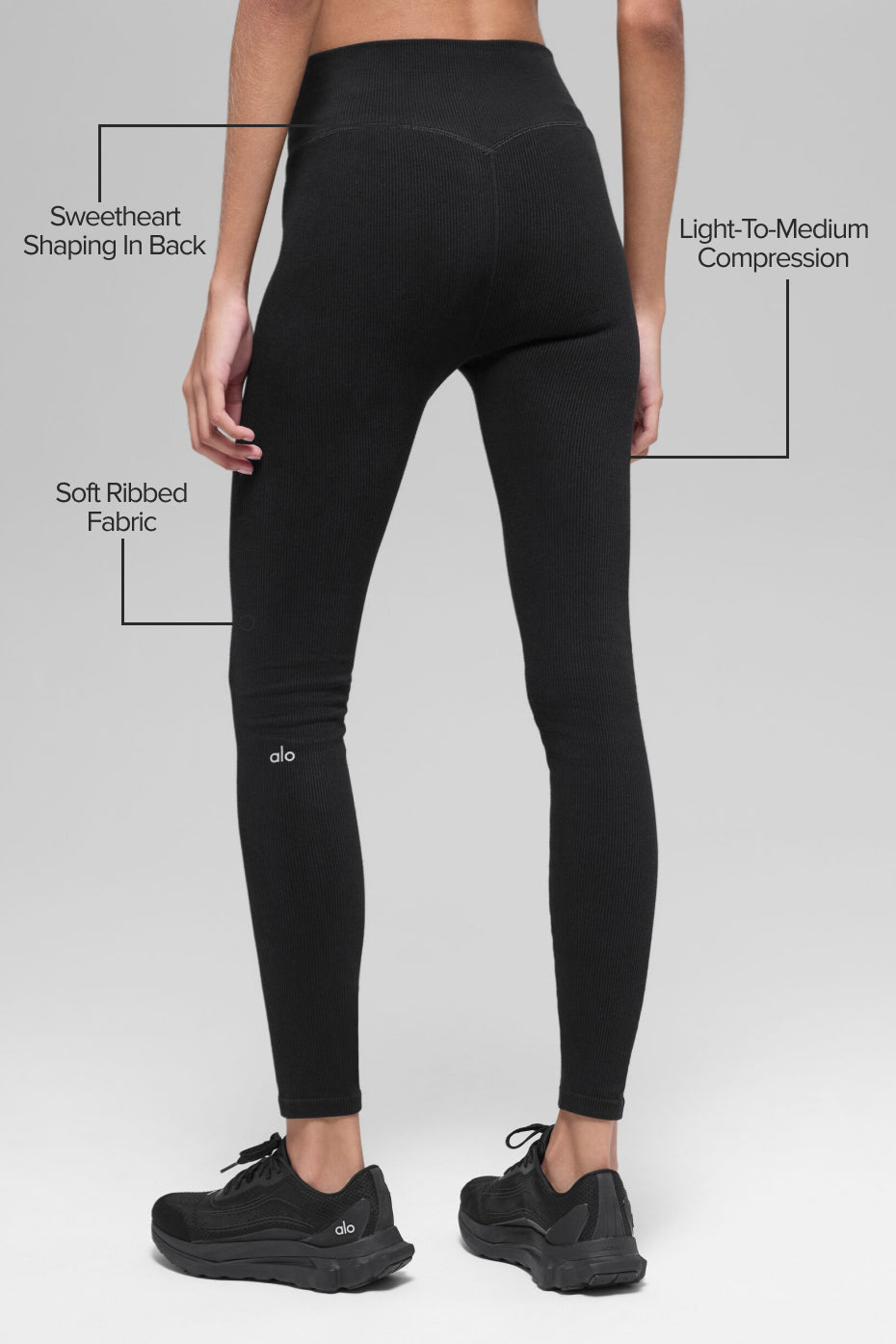 Alo Yoga Seamless High-Waist Two Tone Rib Legging  -  Black