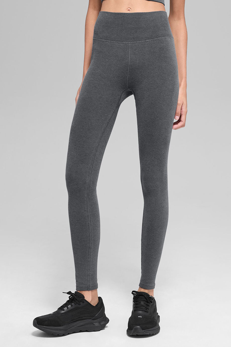 Alo Yoga Seamless High-Waist Two Tone Rib Legging  -  Dark Misty Grey Heather