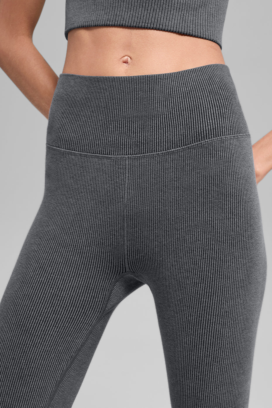 Alo Yoga Seamless High-Waist Two Tone Rib Legging  -  Dark Misty Grey Heather