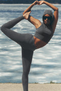 Alo Yoga Seamless High-Waist Two Tone Rib Legging  -  Dark Misty Grey Heather