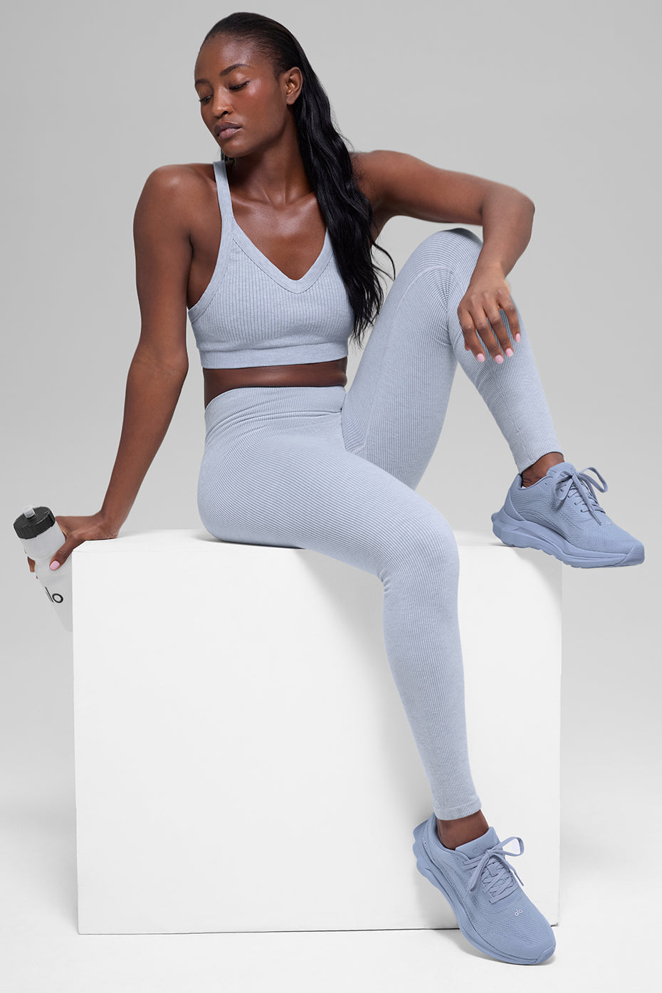 Alo Yoga Seamless High-Waist Two Tone Rib Legging  -  Winter Frost Heather