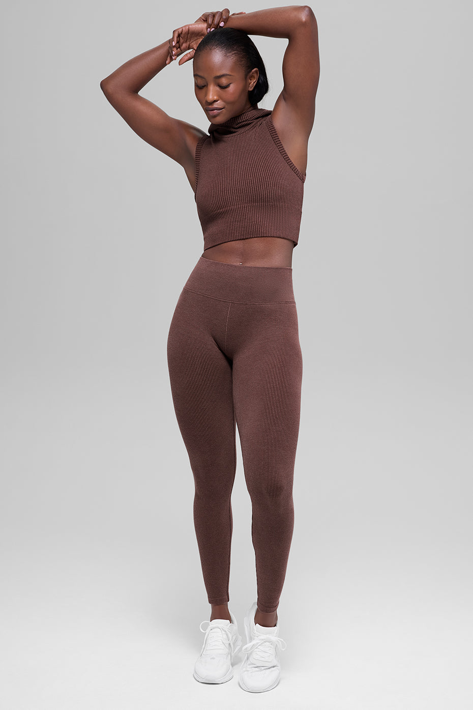 Alo Yoga Seamless High-Waist Two Tone Rib Legging  -  Brownstone Heather