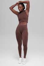 Alo Yoga Seamless High-Waist Two Tone Rib Legging  -  Brownstone Heather