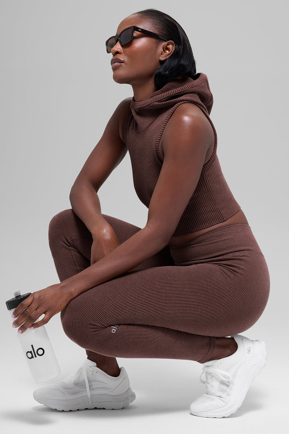 Alo Yoga Seamless High-Waist Two Tone Rib Legging  -  Brownstone Heather