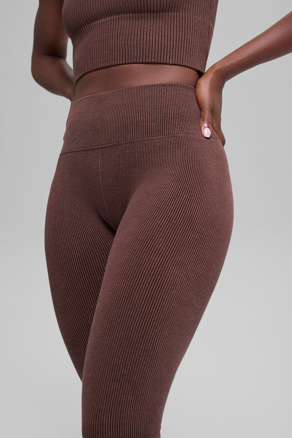 Alo Yoga Seamless High-Waist Two Tone Rib Legging  -  Brownstone Heather
